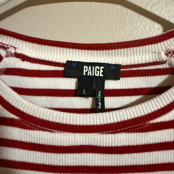 PAIGE Women's Bijou Tee Red and White Striped Top Size Large - Picture 3 of 4